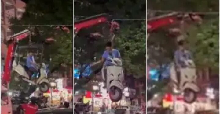 नागपूर मध्ये वाहतूक पोलिसानचा संतापजनक प्रकार दुचाकी सह दुचाकीस्वारला क्रेनने हवेत उचलले व्हिडिओ वायरल.