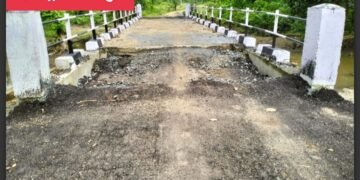 राजाराम ते मरनेली मार्गवरील बनलेल्या पुलात झाला भष्ट्राचार, अवघ्या पाच सहा महिन्यातच पुलावर पडले खड्डे.