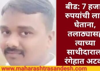 बीड: 7 हजार रुपयांची लाच घेताना, तलाठ्यासह त्याच्या साथीदाराला रंगेहात अटक.
