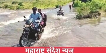 संगमनेर: मुसळधार पावसामुळे ओढ्याचे रौद्ररूप, विद्यार्थी, नागरिक जीवावर उदार होऊन प्रवास.