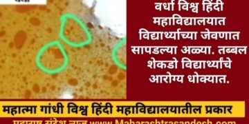 वर्धा विश्व हिंदी महाविद्यालयात विद्यार्थ्याच्या जेवणात सापडल्या अळ्या.. तब्बल शेकडो विद्यार्थ्यांचे आरोग्य धोक्यात.