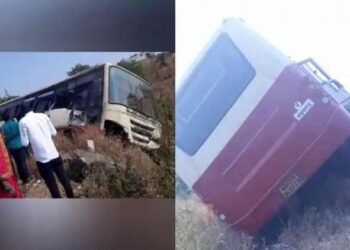 नगर-पुणे महामार्गावर एसटी बस आणि कंटेरनचा भीषण अपघात, 14 ते 15 प्रवाशी जखमी, मोठा अनर्थ टळला.