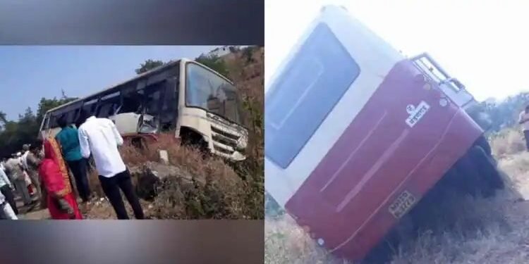 नगर-पुणे महामार्गावर एसटी बस आणि कंटेरनचा भीषण अपघात, 14 ते 15 प्रवाशी जखमी, मोठा अनर्थ टळला.