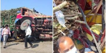 ट्रक ट्रॅक्टरचा भीषण अपघात, चालक केबीनमध्ये अडकला, डाॅक्टरांनी थेट ऊसाच्या कांड्याला लावली सलाईन वाचला जीव.