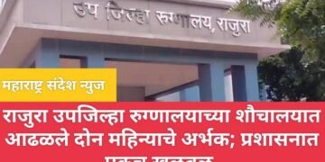 चंद्रपूर जिल्हातील उपजिल्हा रुग्णालयाच्या शौचालयात आढळले दोन महिन्याचे अर्भक; प्रशासनात एकच खळबळ.