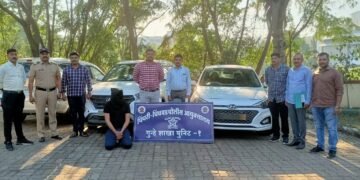 पिंपरी चिंचवड, गुन्हे शाखा युनिट 1 ची उल्लेखनिय कामगिरी प्राधिकरण निगडी परीसरातुन एकाच दिवशी दोन कार चोरी करणाया आरोपीस राजस्थान येथून अटक, 20 लाख रुपयांच्या दोन कार जप्त