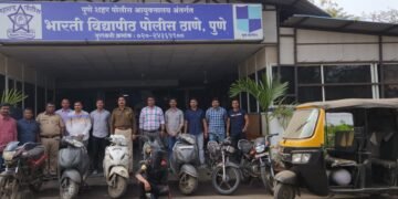 मौजमजेसाठी वाहन चोरी करणाऱ्या आरोपीकंडुन ७ दुचाकी गाड्या व १ रिक्षा जप्त भारती विद्यापीठ पोलीसांची कामगिरी