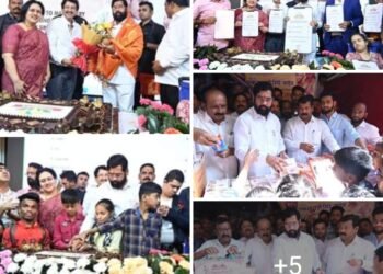 मुख्यमंत्री एकनाथ शिंदे यांच्या जुन्या मित्र परिवार व सहकाऱ्यांच्या वतीने वाढदिवस मोठ्या उत्साहात साजरा.