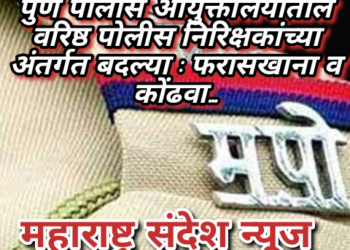 पुणे पोलीस आयुक्तालयातील वरिष्ठ पोलीस निरिक्षकांच्या अंतर्गत बदल्या : फरासखाना व कोंढवा…