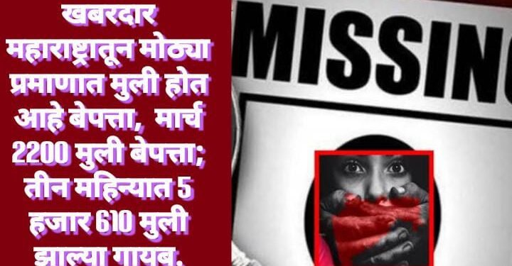 खबरदार महाराष्ट्रातून मोठ्या प्रमाणात मुली होत आहे बेपत्ता, मार्च 2200 मुली बेपत्ता; तीन महिन्यात 5 हजार 610 मुली झाल्या गायब.