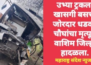 वाशिम जिल्हात भीषण अपघात, उभ्या ट्रकला खासगी बसची जोरदार धडक; चौघांचा मृत्यू.