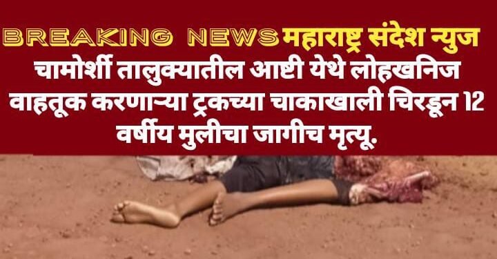 चामोर्शी तालुक्यातील आष्टी येथे लोहखनिज वाहतूक करणाऱ्या ट्रकच्या चाकाखाली चिरडून 12 वर्षीय मुलीचा जागीच मृत्यू.