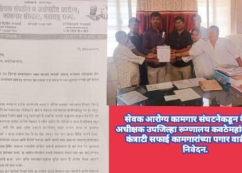 सेवक आरोग्य कामगार संघटनेकडून वैद्यकीय अधीक्षक उपजिल्हा रूग्णालय कवठेमहांकाळ यांना कंत्राटी सफाई कामगारांच्या पगार वाढीबाबत निवेदन.