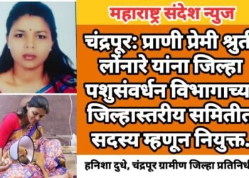 चंद्रपूर: प्राणी प्रेमी श्रुती लोंनारे यांना जिल्हा पशुसंवर्धन विभागाच्या जिल्हास्तरीय समितीत सदस्य म्हणून नियुक्त.