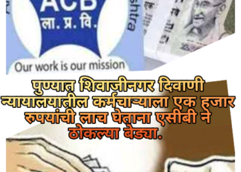 पुण्यात शिवाजीनगर दिवाणी न्यायालयातील कर्मचाऱ्याला एक हजार रुपयांची लाच घेताना एसीबी ने ठोकल्या बेड्या.