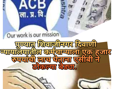 पुण्यात शिवाजीनगर दिवाणी न्यायालयातील कर्मचाऱ्याला एक हजार रुपयांची लाच घेताना एसीबी ने ठोकल्या बेड्या.