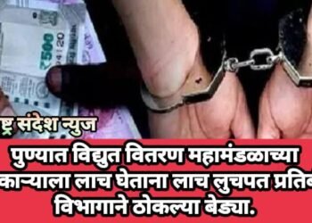 पुण्यात विद्युत वितरण महामंडळाच्या अधिकाऱ्याला लाच घेताना लाच लुचपत प्रतिबंधक विभागाने ठोकल्या बेड्या.
