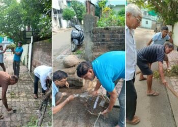 स्वच्छता मोहिम राबवत जयताळा येथील गुडलक हाउसिंग सोसायटीत महात्मा गांधींना वाहली स्वच्छांजली.
