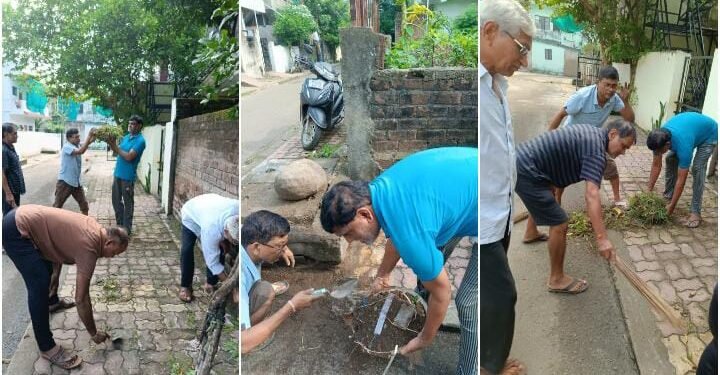 स्वच्छता मोहिम राबवत जयताळा येथील गुडलक हाउसिंग सोसायटीत महात्मा गांधींना वाहली स्वच्छांजली.