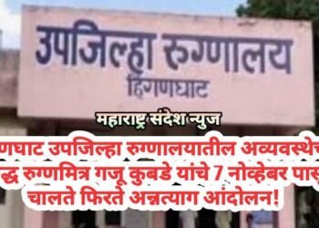हिंगणघाट उपजिल्हा रुग्णालयातील अव्यवस्थेच्या विरुद्ध रुग्णमित्र गजू कुबडे यांचे 7 नोव्हेबर पासून चालते फिरते अन्नत्याग आंदोलन.