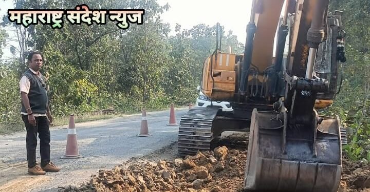 अखेर रेपणपल्ली येथील संतोष ताटीकोंडावार यांच्या चक्का जाम आंदोलनाचे फलित 353c राष्ट्रीय महामार्गाच्या कामाला सुरुवात.