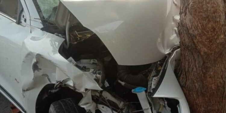 बार्शीटाकळी अकोला रस्त्यावर कारची झाडाला धडक, दोघे गंभीर जखमी.