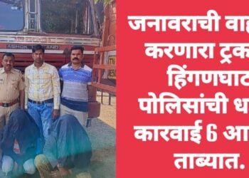 जनावराची वाहतूक करणारा ट्रकवर हिंगणघाट पोलिसांची धडक कारवाई 6 आरोपी ताब्यात.