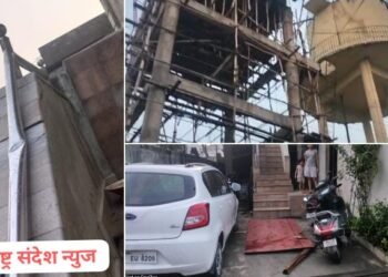 माळेगाव ग्रामपंचायतच्या पाणीटाकी बांधकामाचे सेंट्रींग बाजूच्या घरावर कोसळले, लाखोंचे नुकसान.