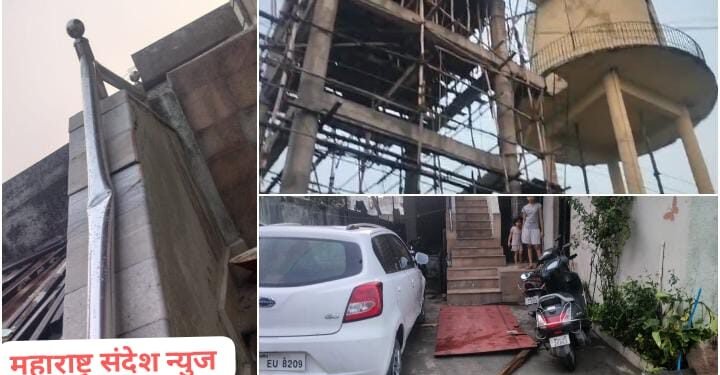 माळेगाव ग्रामपंचायतच्या पाणीटाकी बांधकामाचे सेंट्रींग बाजूच्या घरावर कोसळले, लाखोंचे नुकसान.