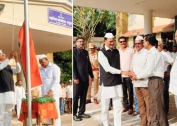 राजुरा येथे महाराष्ट्र दीन उत्साहात साजरा, आमदार सुभाष धोटे यांच्या हस्ते शासकीय ध्वजारोहण.