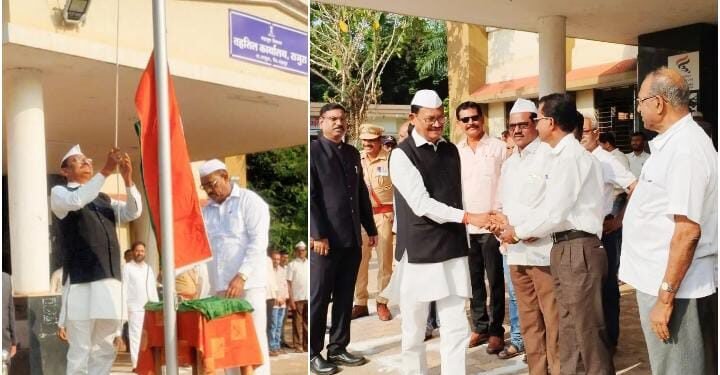 राजुरा येथे महाराष्ट्र दीन उत्साहात साजरा, आमदार सुभाष धोटे यांच्या हस्ते शासकीय ध्वजारोहण.