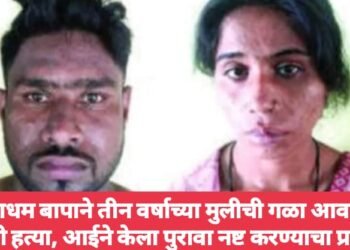 नराधम सावत्र बापाने तीन वर्षाच्या मुलीची गळा आवळून केली हत्या, आईने केला पुरावा नष्ट करण्याचा प्रयत्न.