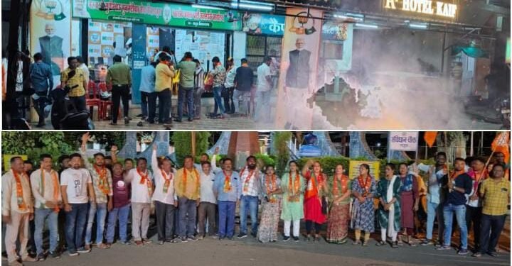 मोदी सरकारच्या शपथविधीचा राजुऱ्यात जल्लोष, भाजपकडून थेट प्रक्षेपणासह, फटाके फोडून आनंदोत्सव साजरा.