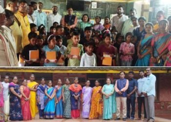 अत्याचार विरोधी कृती समितीच्या वतीने शालेय विद्यार्थ्यांसाठी एक वही-एक पेनचे वाटप.