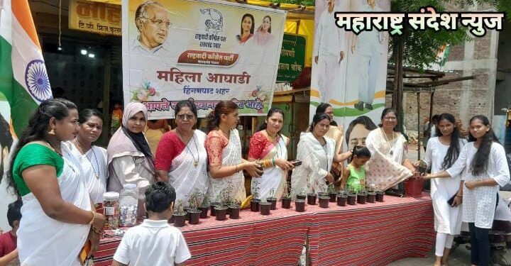 हिंगणघाट: स्वातंत्र्य दिना निमित्त राष्ट्रवादी महिला कॉंग्रेसने २०१ तुळशी वृक्षाचे केले वाटप.