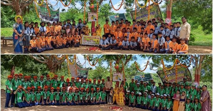 राजुरा येथील आदर्श शाळेत वृक्षबीयांची दहीहंडी कार्यक्रम उत्साहात संपन्न, मुलीना मिळाला हंडी फोडण्याचा मान.