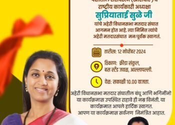 राष्ट्रवादी काँग्रेस पार्टीचे शरदचंद्र पवार गटाचे संसदरत्न खासदार तथा राष्ट्रीय कार्यकारी अध्यक्षा सुप्रियाताई सुळे यांचे अहेरी विधानसभा मतदार संघात आगमन