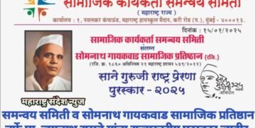 सामाजिक कार्यकर्ता समन्वय समिती व सोमनाथ गायकवाड सामाजिक प्रतिष्ठान तर्फे प्रा. जगन्नाथ रासवे यांना राज्यस्तरीय पुरस्कार जाहीर.