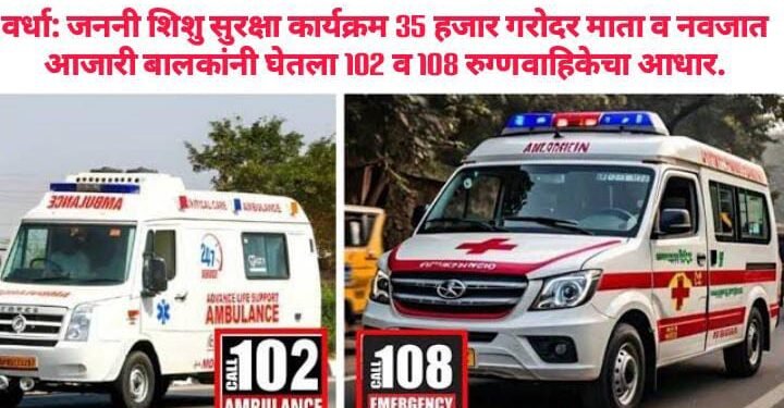 वर्धा: जननी शिशु सुरक्षा कार्यक्रम 35 हजार गरोदर माता व नवजात आजारी बालकांनी घेतला 102 व 108 रुग्णवाहिकेचा आधार.
