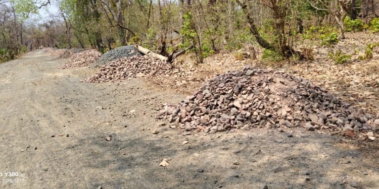 देचलीपेठा-जिमलगट्टा रस्त्याच्या कामात निकृष्ट गिट्टीचा सर्रास पणे वापर शासनानी लक्ष देण्याची मागणी.