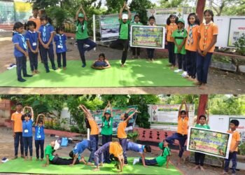 राजुरा: आदर्श शाळेत अकरावा आंतरराष्ट्रीय योग दिन उत्साहात साजरा, पर्यावरणाच्या सानिध्यात “हरीत योग” प्रात्यक्षिक सादरीकरण.