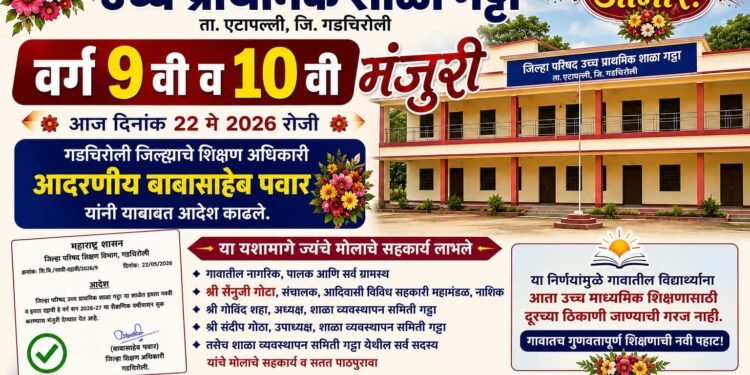 सैनुजी गोटा यांच्या प्रयत्नांमुळे जिल्हा परिषद उच्च प्राथमिक शाळा गट्टा येथे इयत्ता 9 वी व 10 वी वर्गांना मंजुरी.